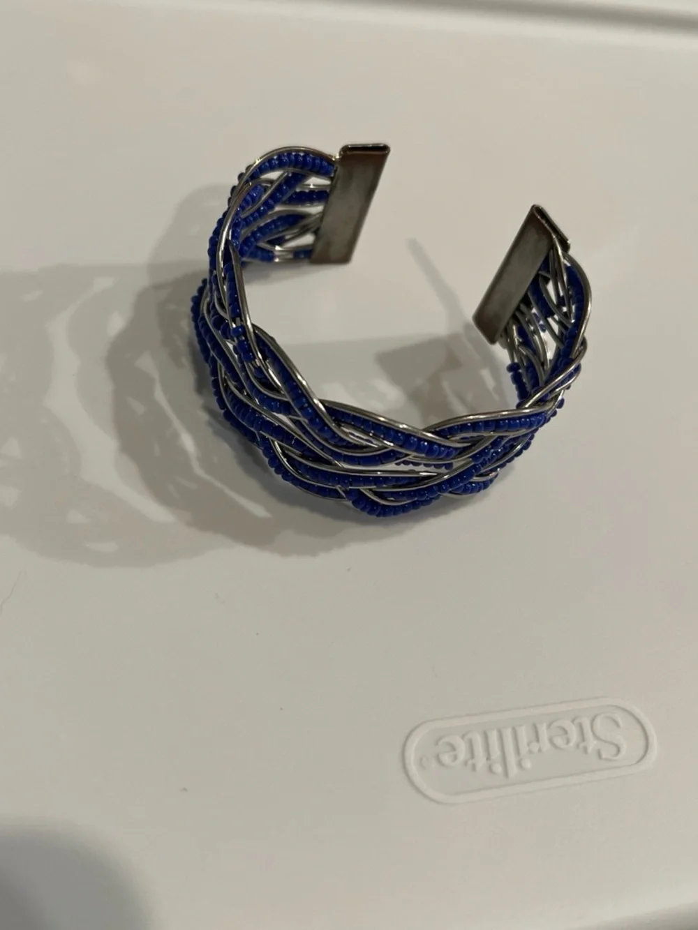 Blue Braided Enamel Cuff Bracelet
